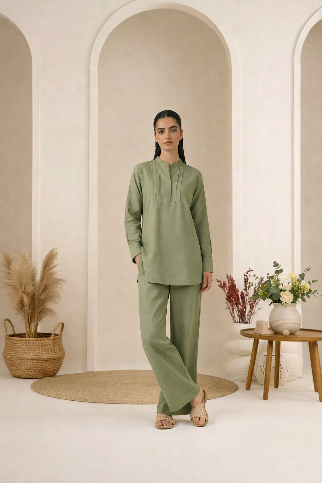 2 PIECE SOLID GREEN CO-ORD SET