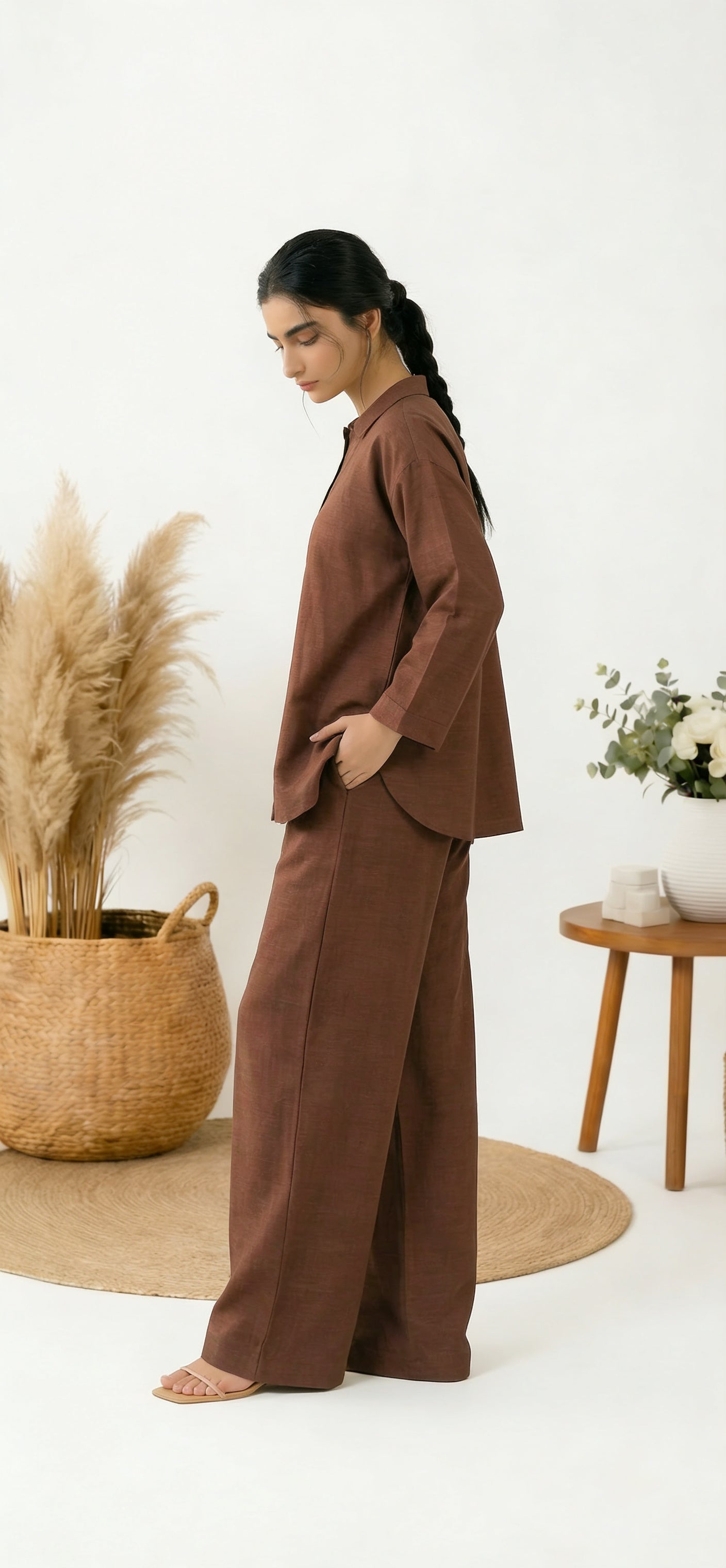 2 PIECE SOLID BROWN CO-ORD SET