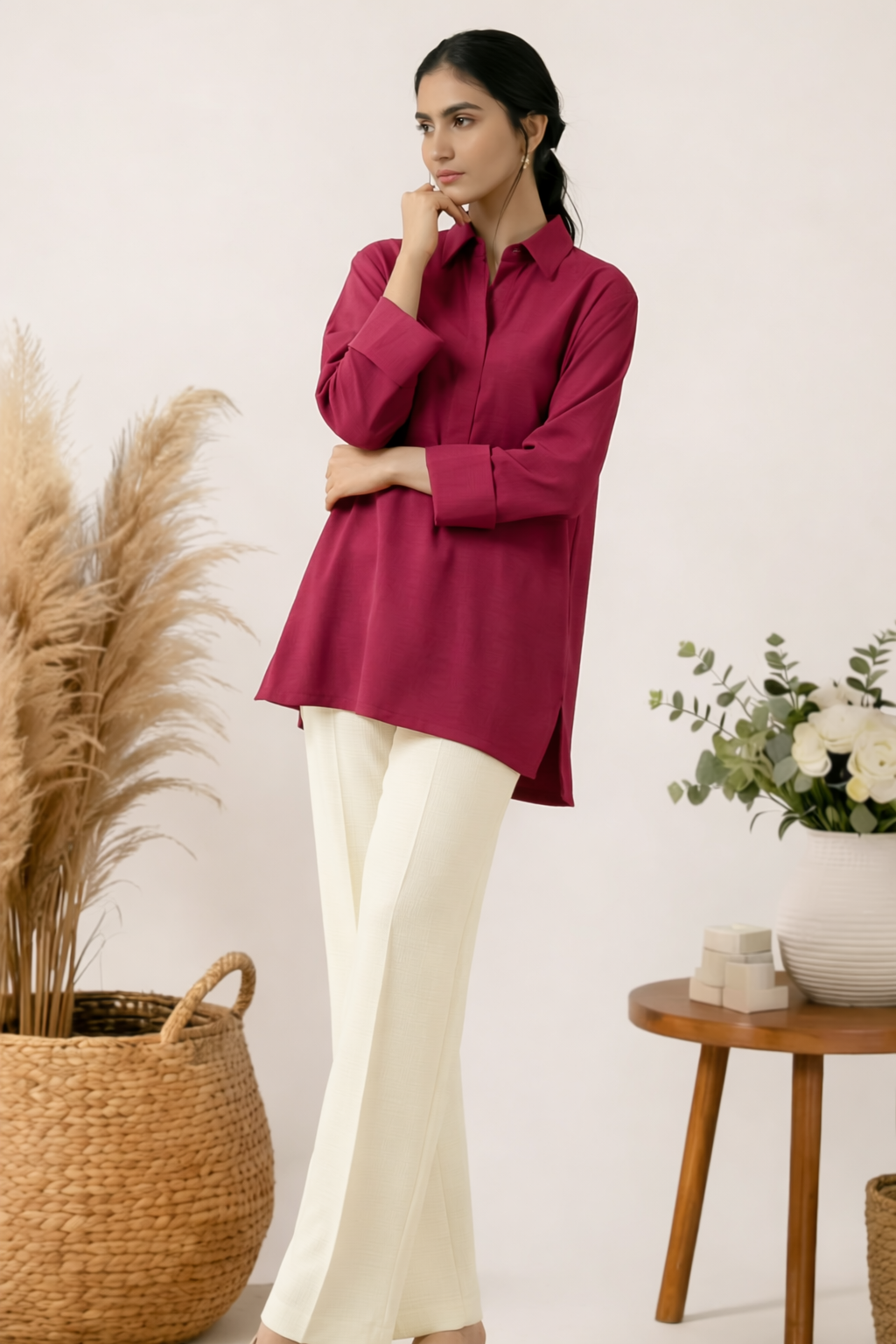 2 PIECE SOLID DEEP PINK CO-ORD SET