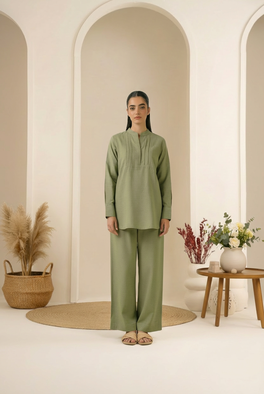 2 PIECE SOLID GREEN CO-ORD SET