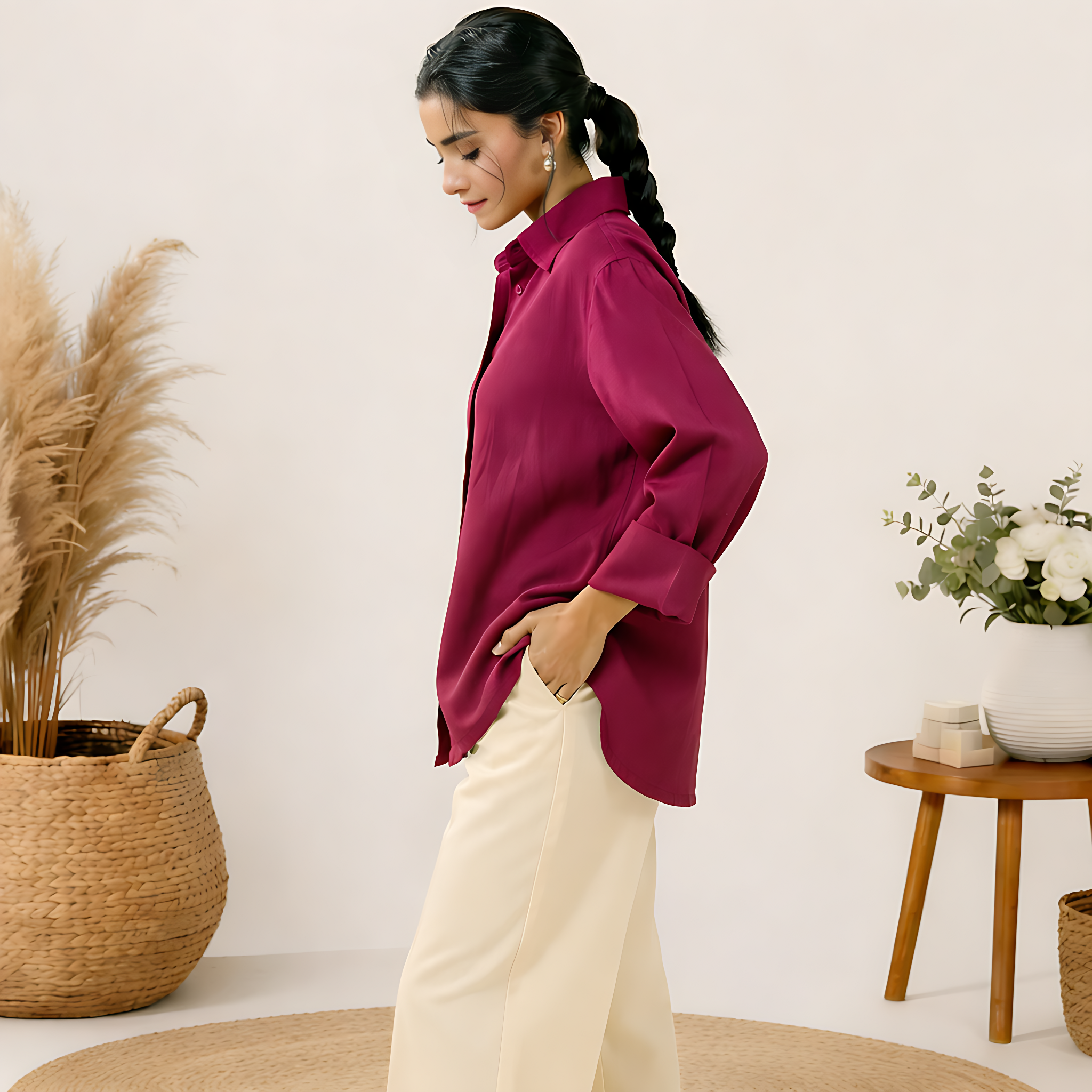 2 PIECE SOLID DEEP PINK CO-ORD SET